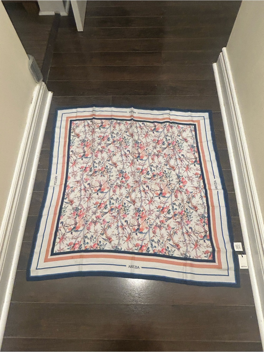 Aritzia Floral Print Silk Scarf in Blue, Pink, Cream
